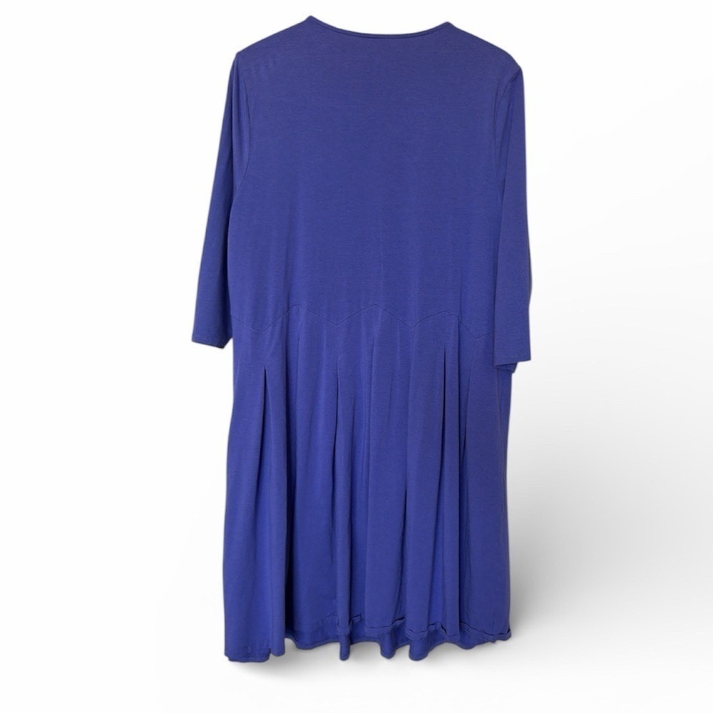 Soft Surroundings Birdsong Dress 1X Purple V-Neck 3/4 Sleeve Pleated Knit SDY67 - Picture 3 of 5